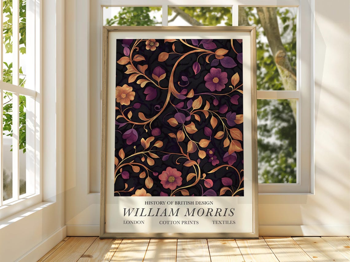 William Morris Purple Gold Dark Botanical Vines British Design Print