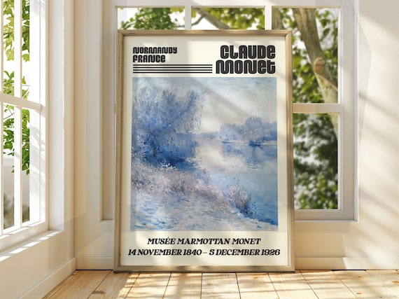 Claude Monet Frosty Winter River Scene Exhibition Art Poster