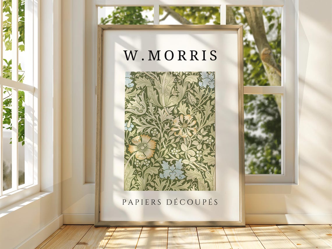W Morris Green Leaf Botanical Pattern Exhibition Vintage Poster