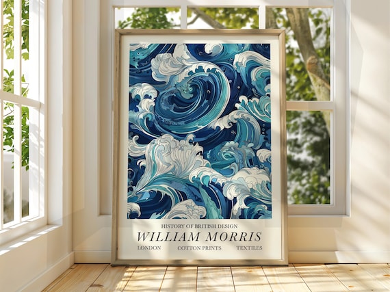 William Morris Deep Blue Ocean Waves Exhibition Gallery Art Poster