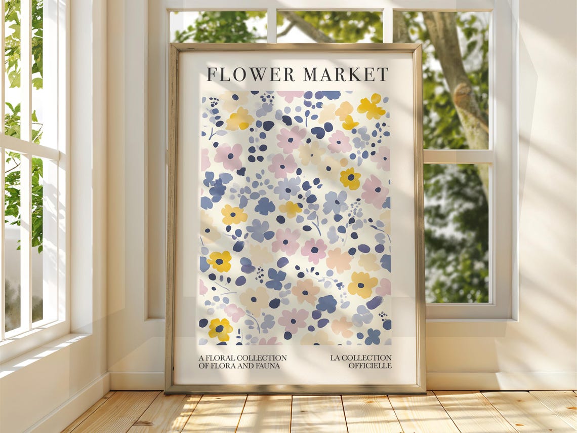 Flower Market Poster With Pastel Blossom Pattern In Soft Floral Style