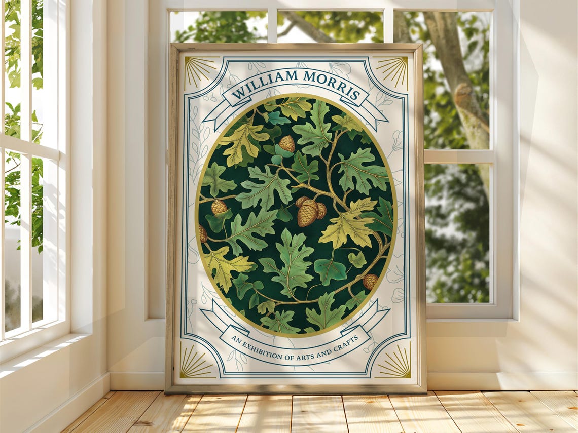 William Morris Arts And Crafts Green Oak Leaf Acorn Botanical Poster