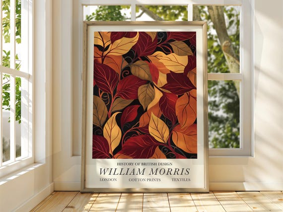 William Morris Autumn Leaves Brown Gold Botanical Design Poster