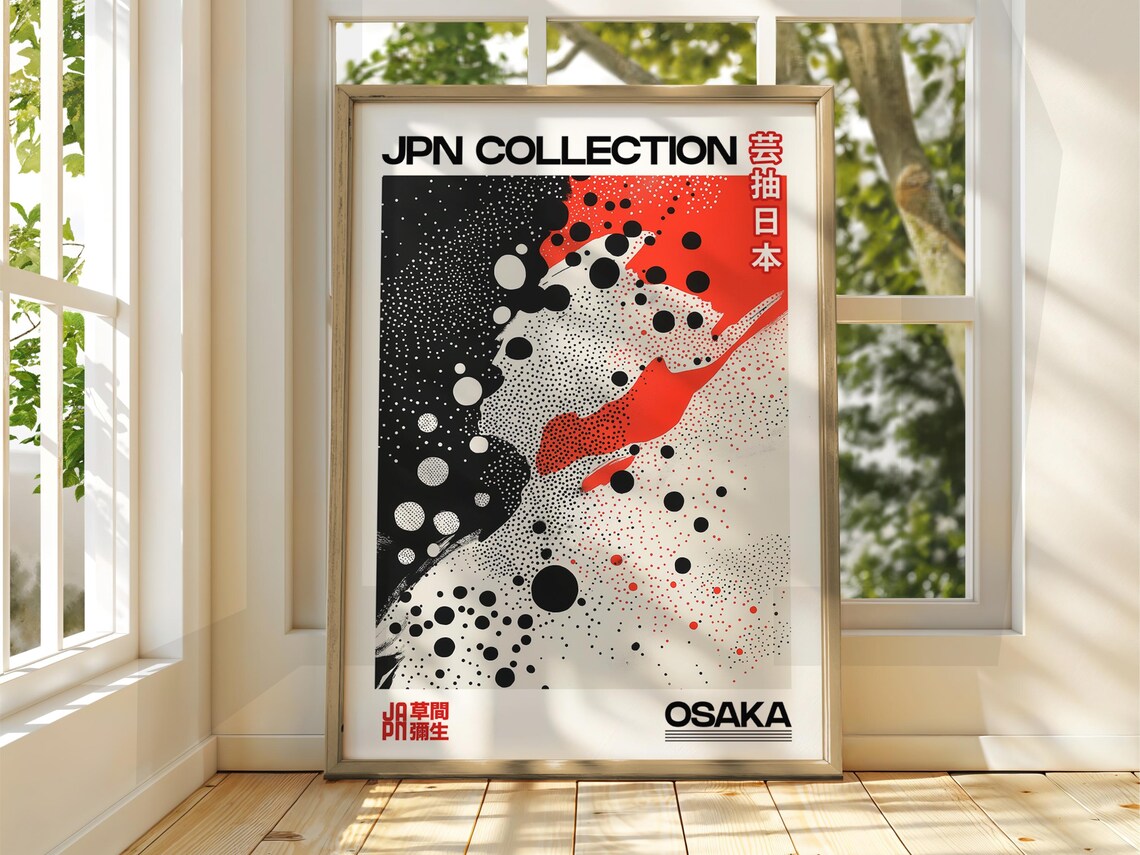 Abstract Dot Poster Art Exhibition Japanese Gallery Print Bright Red White Colour