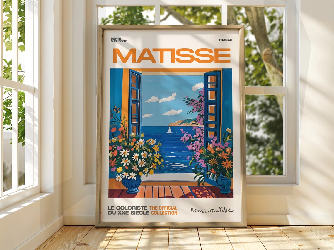 Henri Matisse Coastal Sea View Blue Shutters Floral Balcony Poster