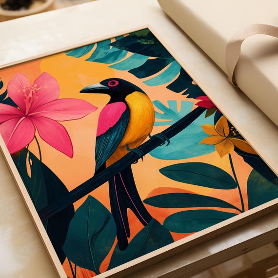 Tropical Bird Poster Wall Art Animal Illustration Floral Bright Home Decor Print