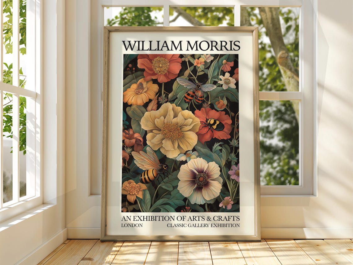 William Morris Exhibition Dark Floral Bee Botanical Arts Poster