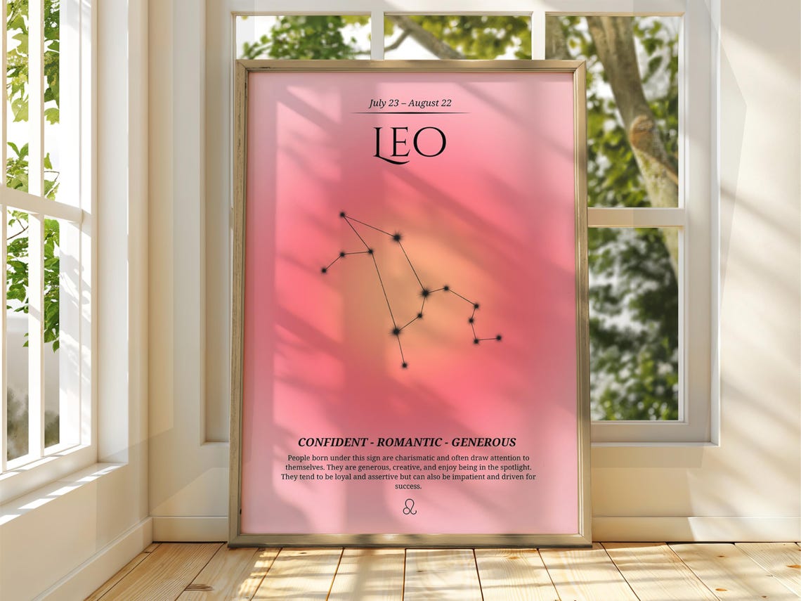 Leo Zodiac Star Sign Pink Constellation Astrology Gift Poster