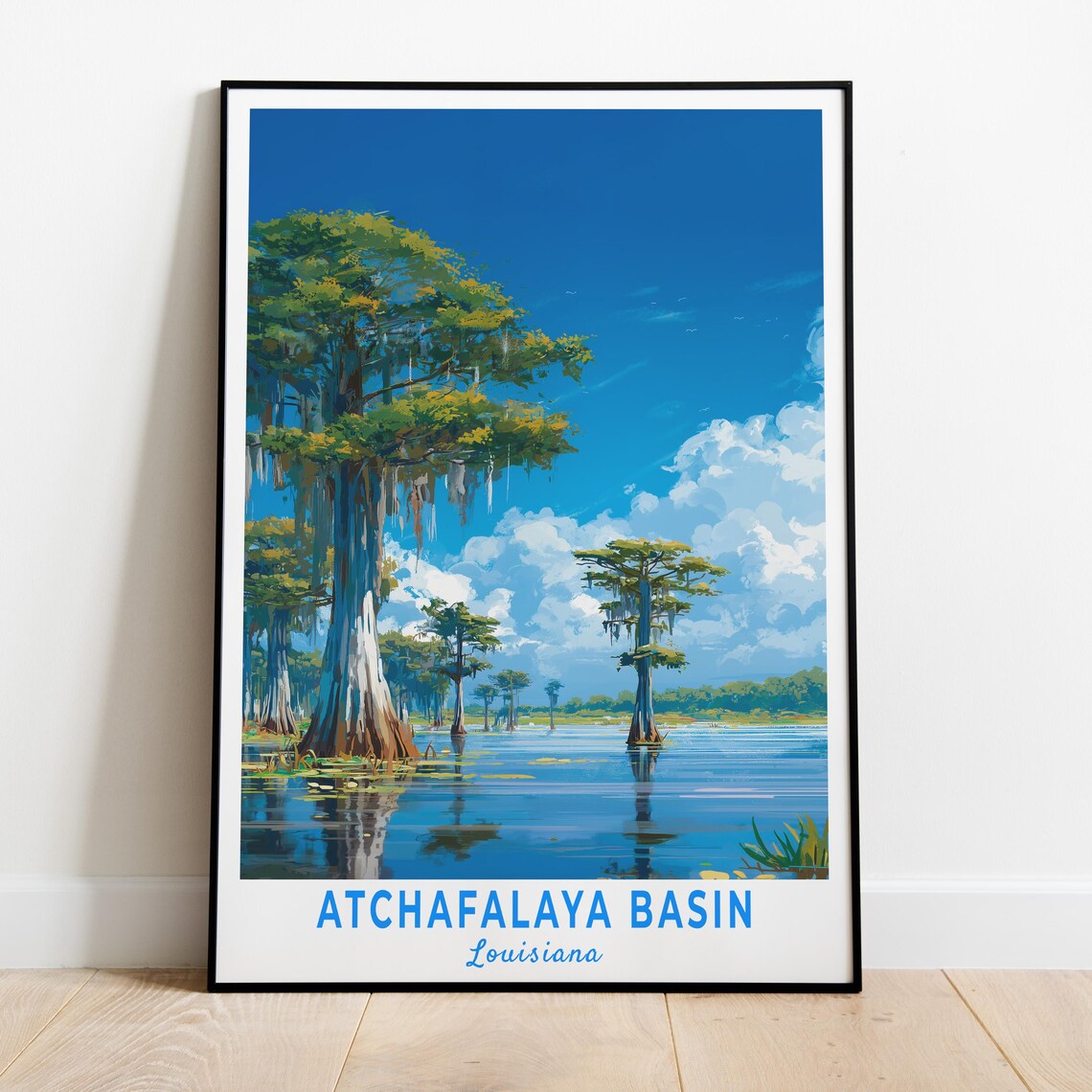 Atchafalaya Basin Louisiana Cypress Swamp Wetland Retro Travel Poster