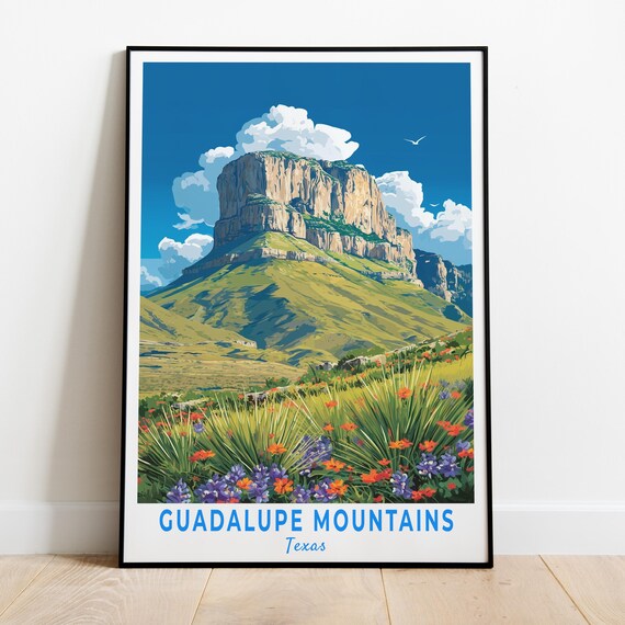 Guadalupe Mountains Texas Desert Peak Wildflower Meadow Scene Poster