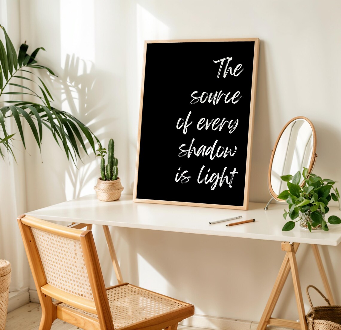 The Source of Every Shadow Is Light Script Quote on Black Poster - Image 3