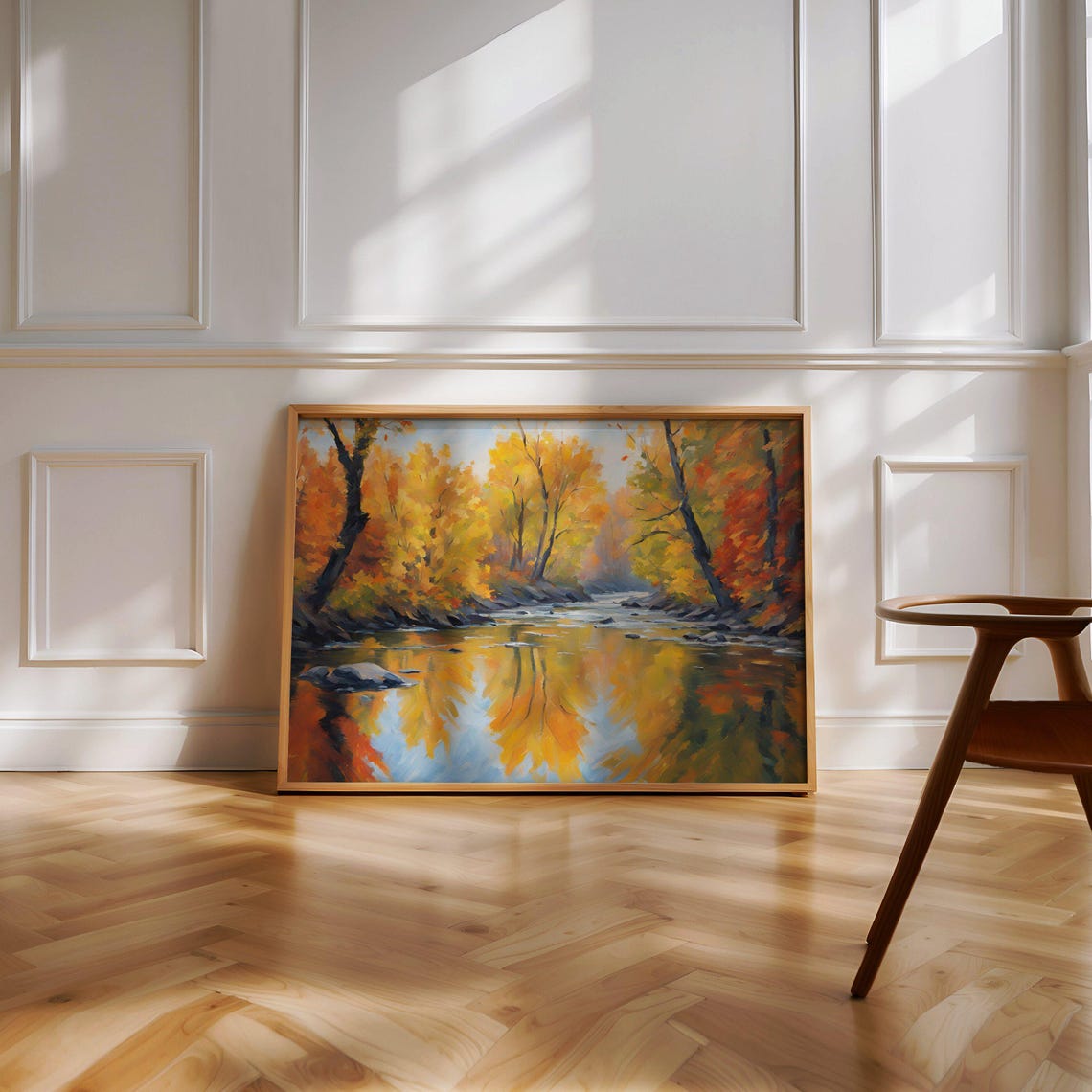 River Painting Vintage Fall Art Nature Print Cottagecore Landscape Farmhouse Decor