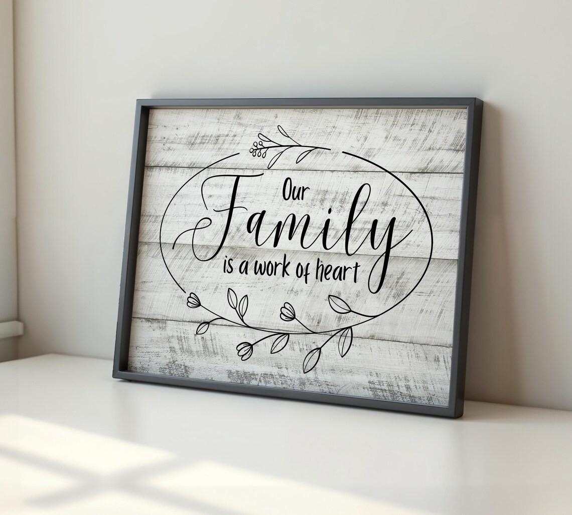 Our Family Is a Work of Heart Rustic Whitewash Wood Sign Poster - Image 5