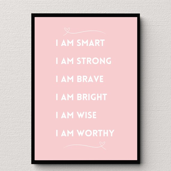 I Am Smart Strong Brave Affirmation Soft Blush Pink Quote Poster