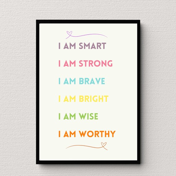 I Am Smart Strong Brave Rainbow Colors Affirmation Quote Poster