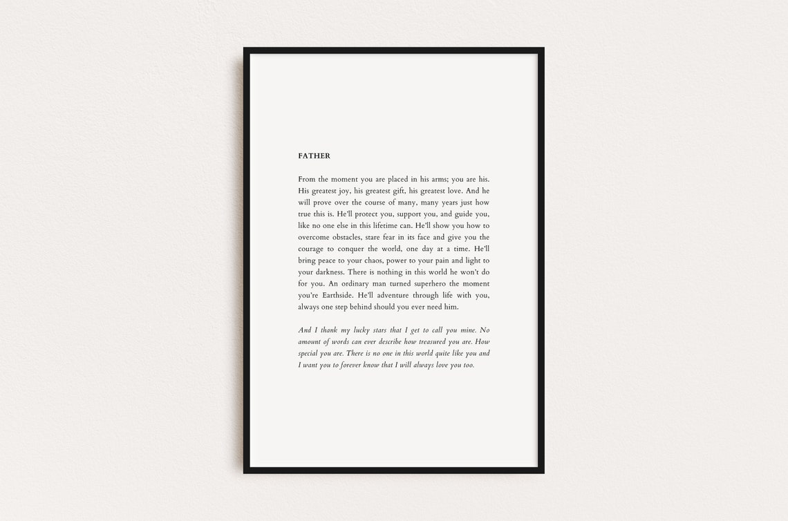 Father Letter Minimalist Typography Sentimental Keepsake Wall Art