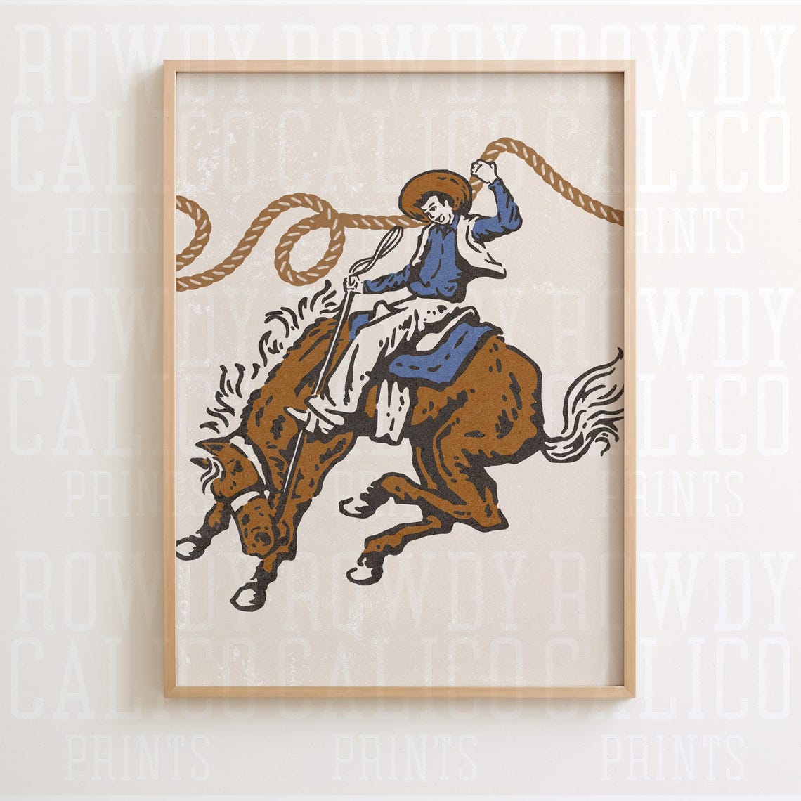 Cowboy Riding Bucking Bronco Lasso Vintage Western Art Poster - Image 2