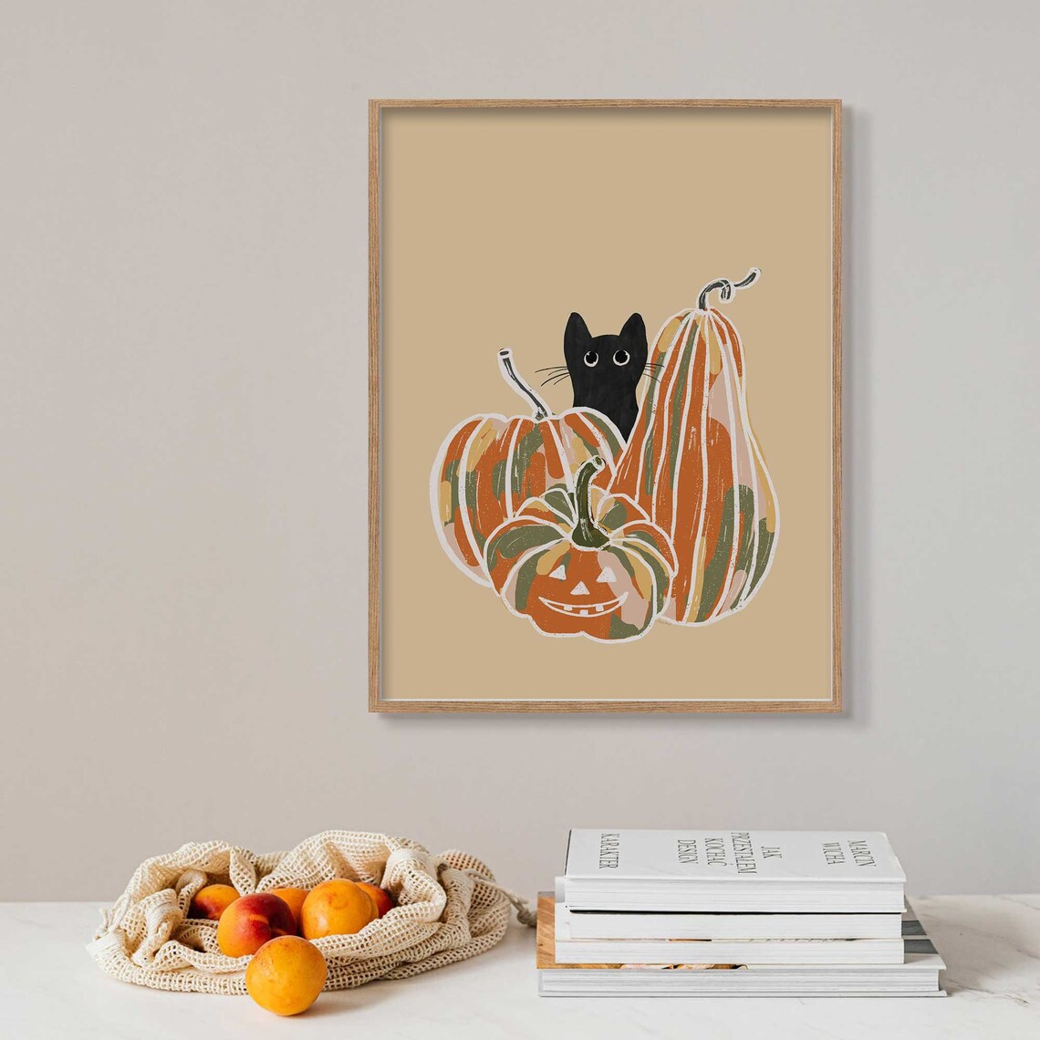 Pumpkin And Cat Halloween Fall Poster Print - Image 2