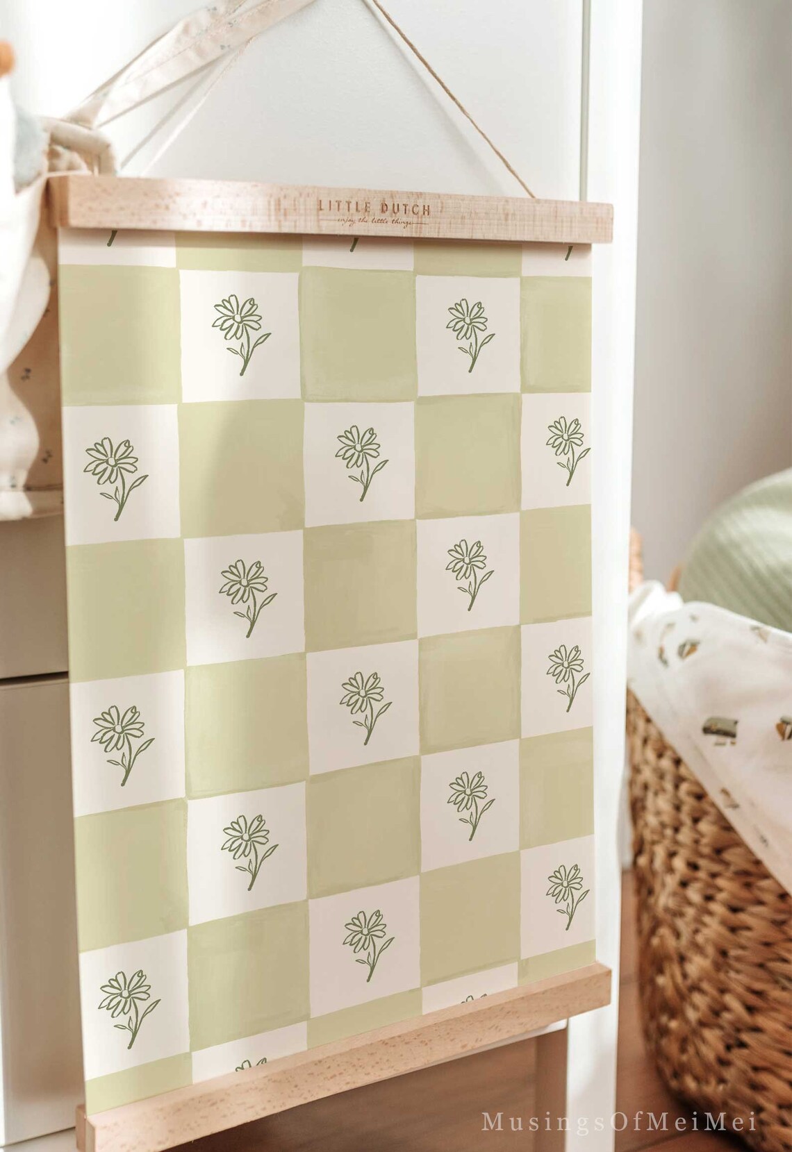 Checkered Flower Print, Retro Nursery Art Print - Image 3