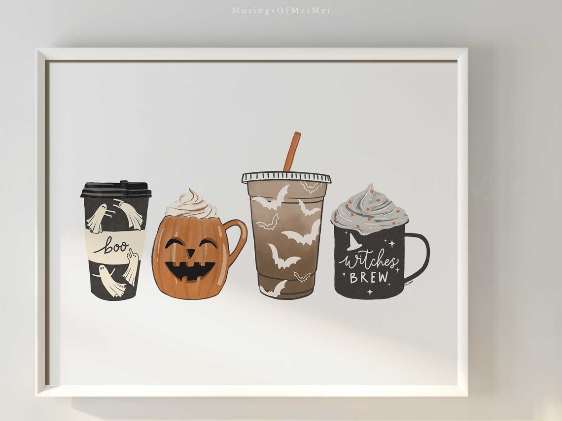 Fall Coffee Print, Halloween Coffee Bar Decor - Image 2