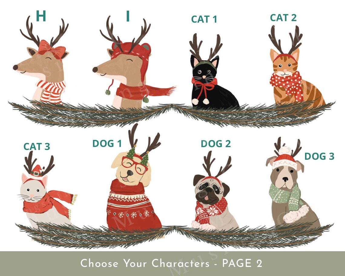 Custom Family Reindeer Portrait Christmas Art Print - Image 2