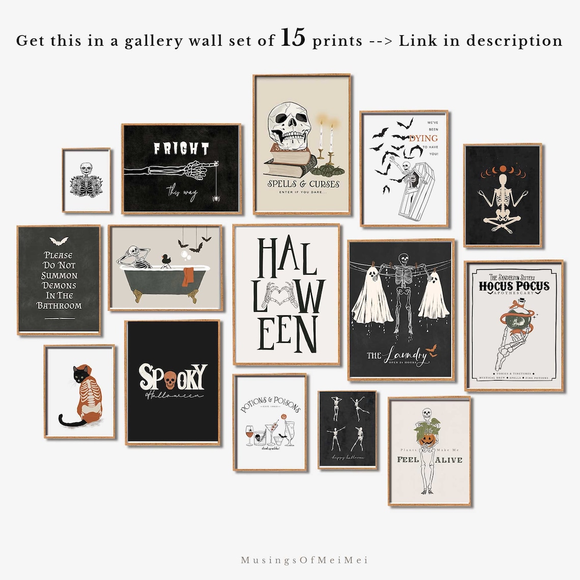 Halloween Bar Cart Drinks Line Art Print - Image 2