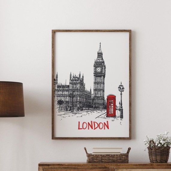 London Minimalist Illustration Big Ben Telephone Booth Art