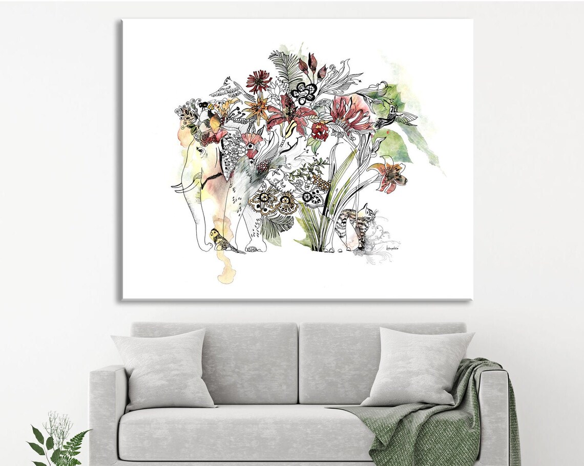 Elephant Watercolor Boho Wall Decor Poster Print