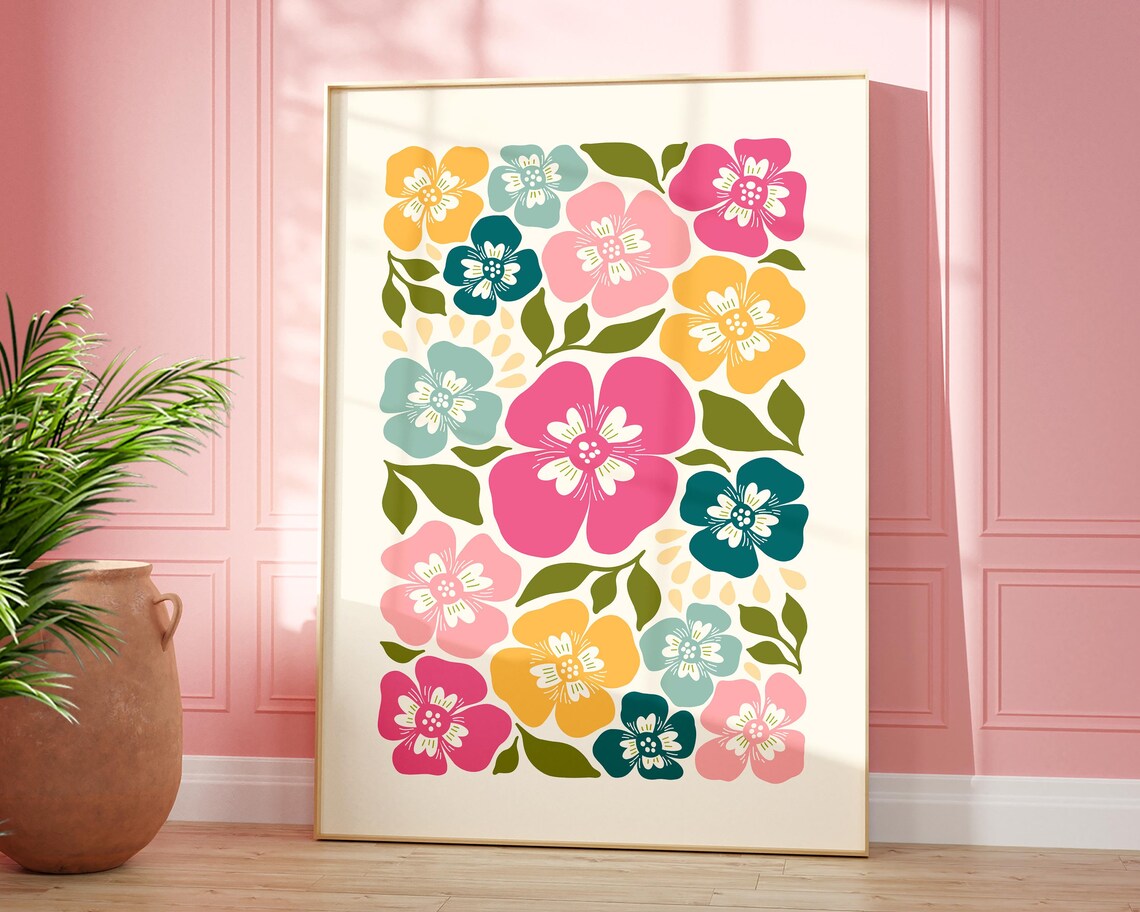 Colourful Abstract Flower Print, Scandinavian Floral