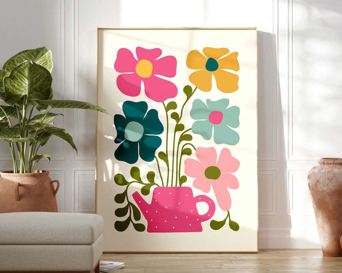 Scandinavian Flowers Art Print, Modern Botanical Decor