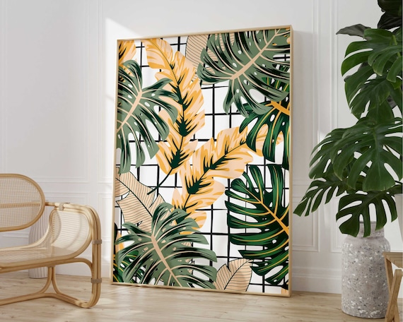 Abstract Tropical Leaves Wall Art Pink Rainforest Botanical Print Monstera Leaf House Plant Bathroom Decor Above Bed Gallery