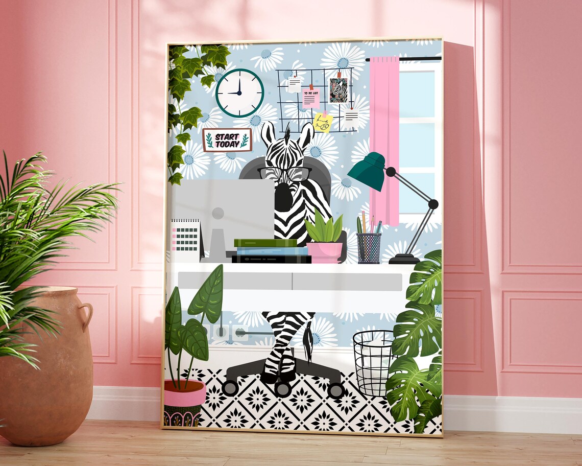Zebra Work From Home Modern Office Art Print