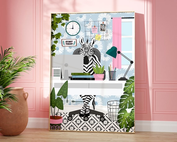 Zebra Work From Home Modern Office Art Print