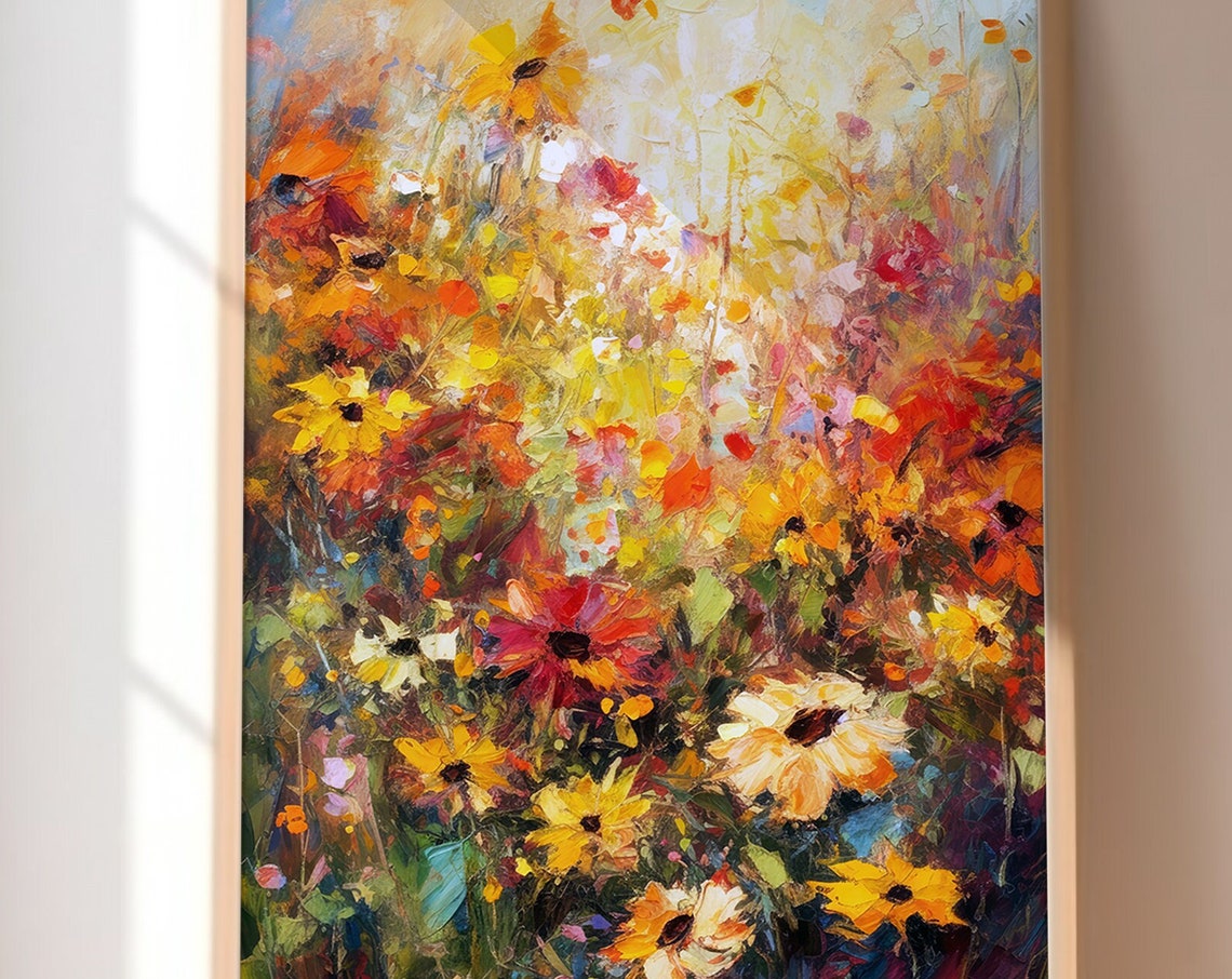 Sunlit Wildflower Meadow Abstract Impressionist Floral Poster