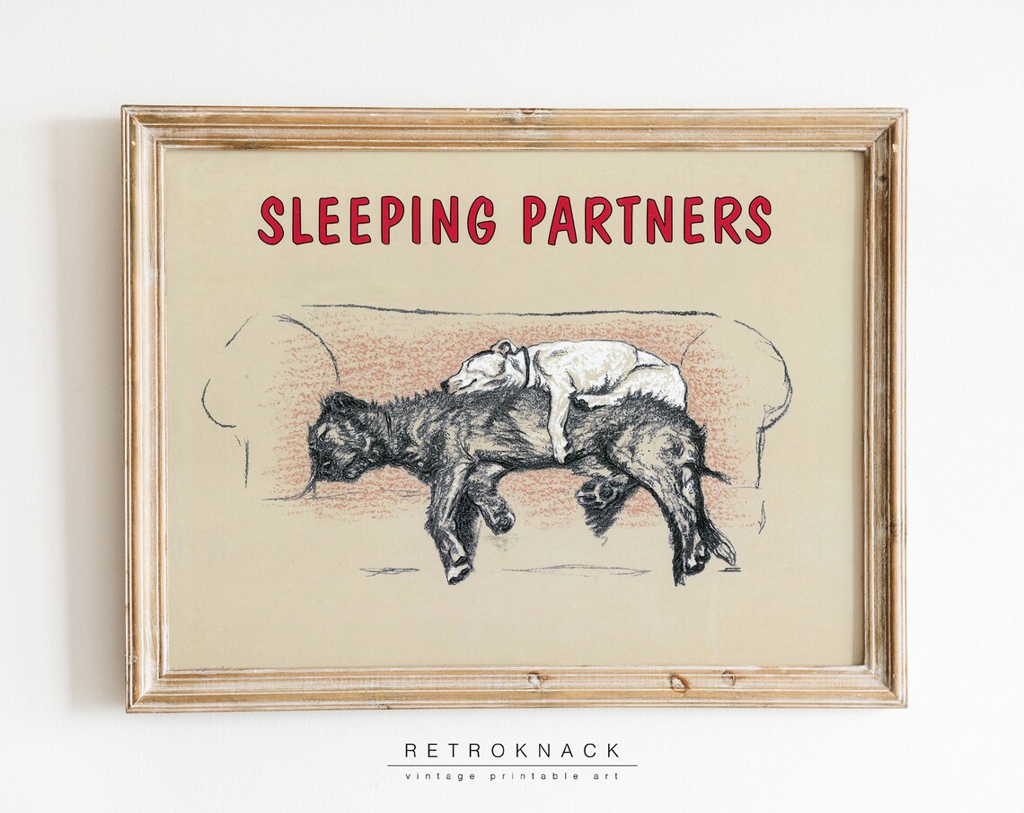 Cecil Aldin Sleeping Partners Dogs on Sofa Vintage Sketch Art Print