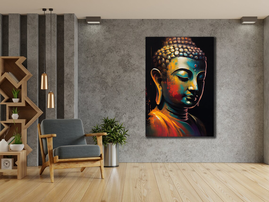 Colorful Buddha Face Zen Meditation Spiritual Wall Art Print Decor - Image 2