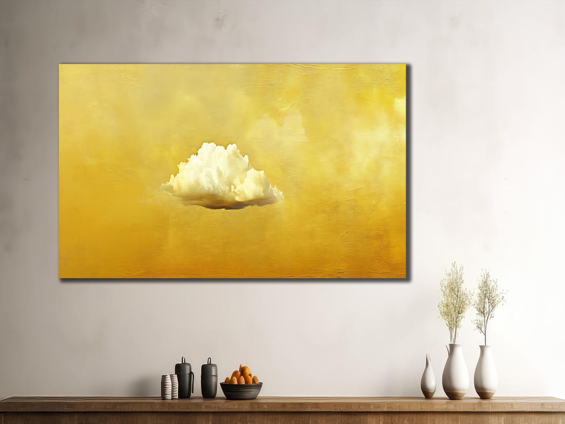 Single White Cloud Golden Yellow Sky Minimalist Abstract Wall Poster - Image 3