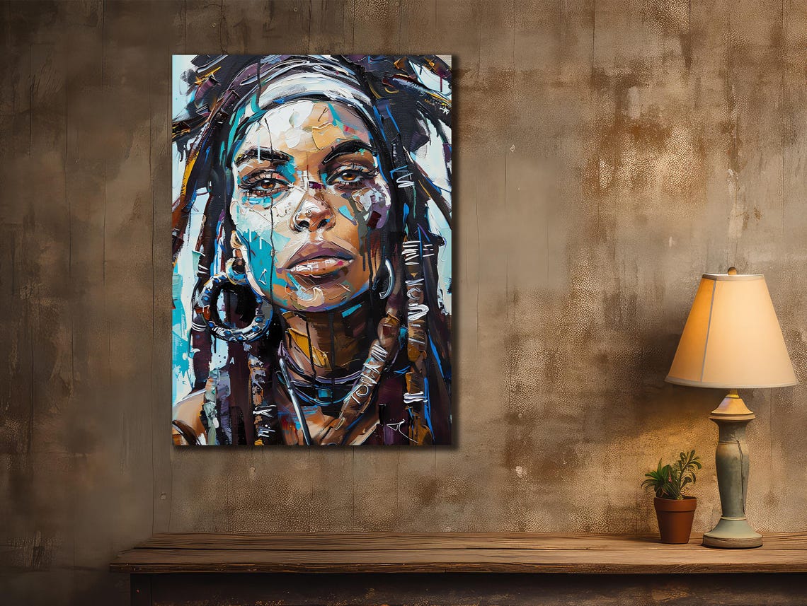 African Woman Art Ethnic Painting Wall Decor House Gift Idea Bedroom Wall Decor Colorful Girl Wall Art Spiritual Poster Print