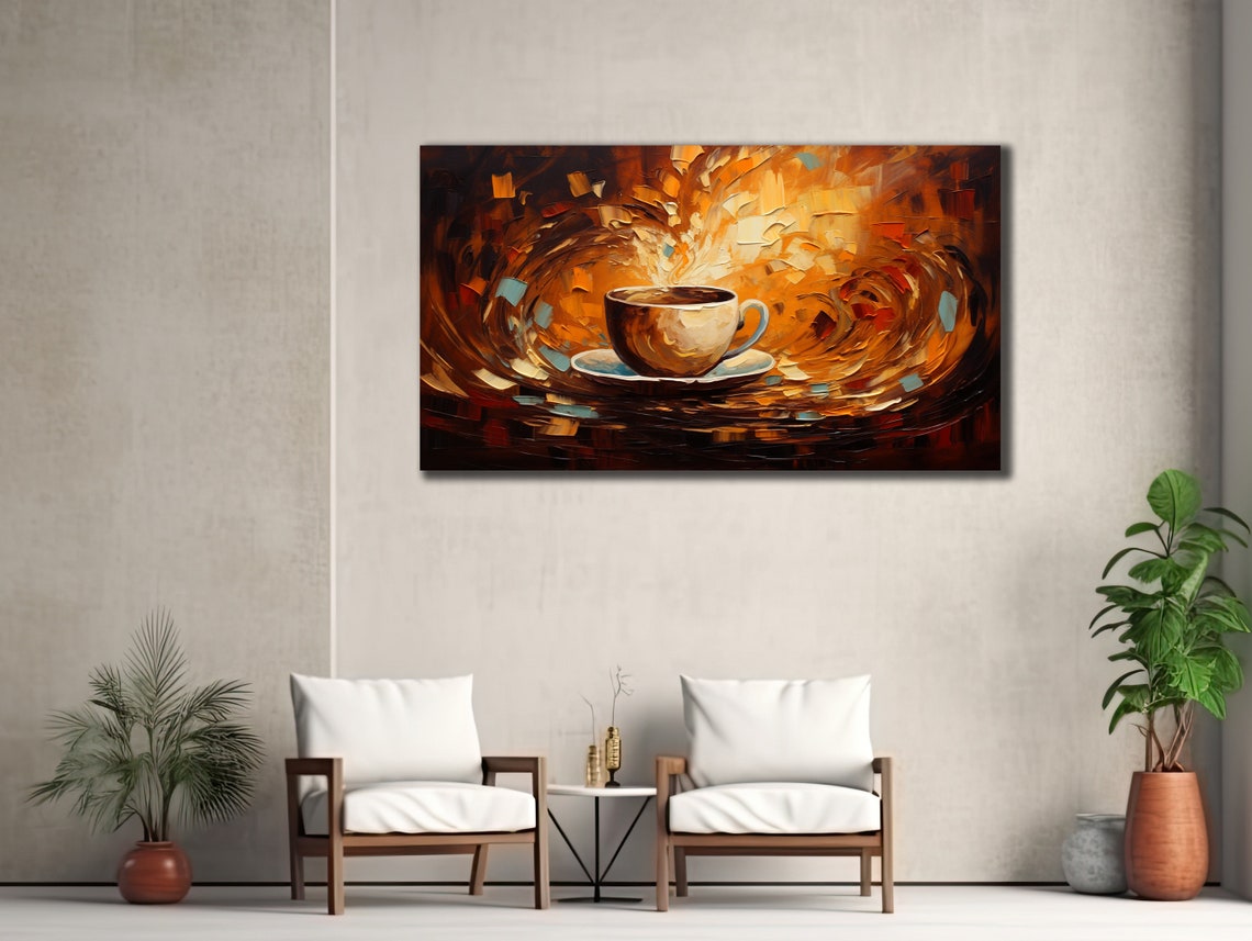 Cream Coffee Cup Swirling Caramel Abstract Kitchen Wall Art Poster - Image 2