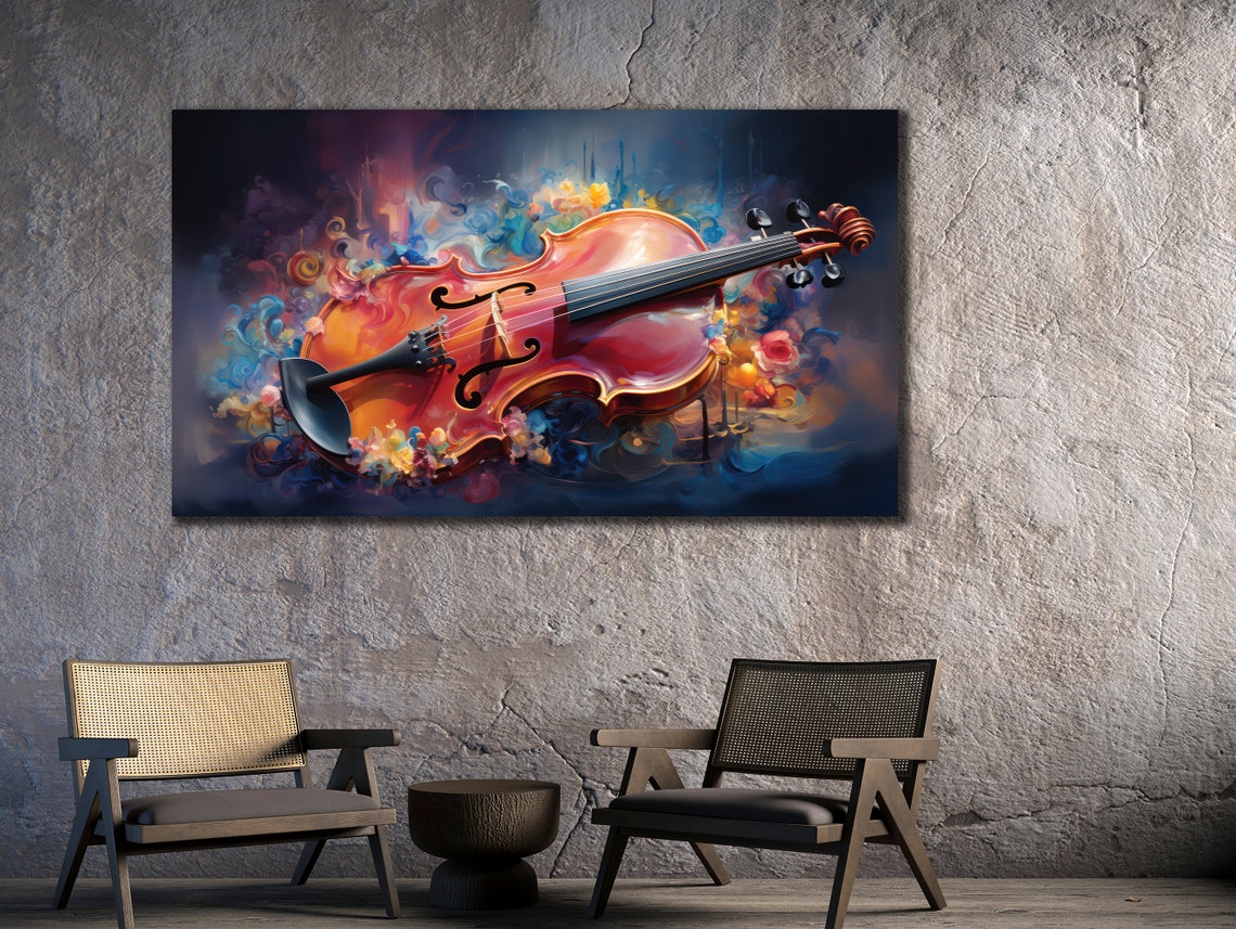Red Violin Colorful Smoke Swirls Dramatic Instrument Wall Poster - Image 3