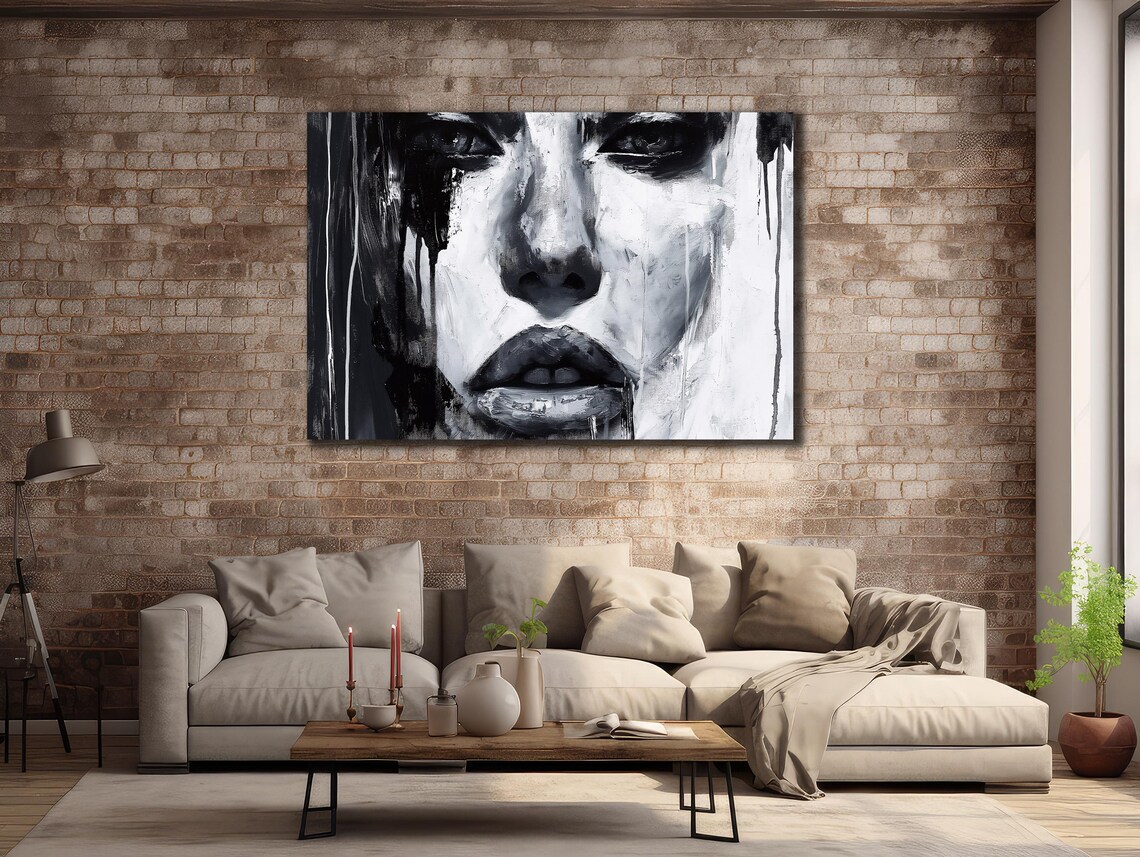 Black and White Abstract Woman Face Monochrome Dramatic Portrait Poster - Image 2
