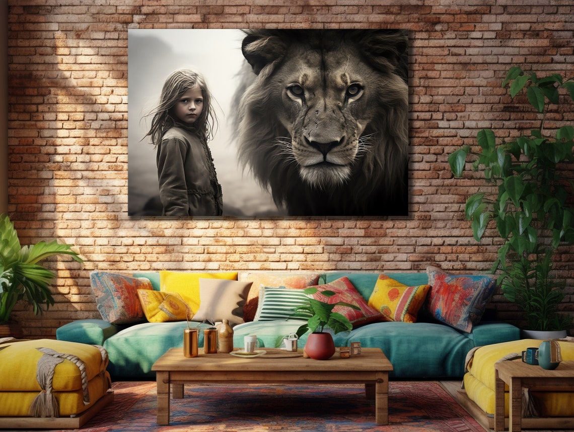Girl And Lion Art Print For Bedroom Decor Lion Home Wall Decor Gift Animal Print On Love Of Womanlion Art
