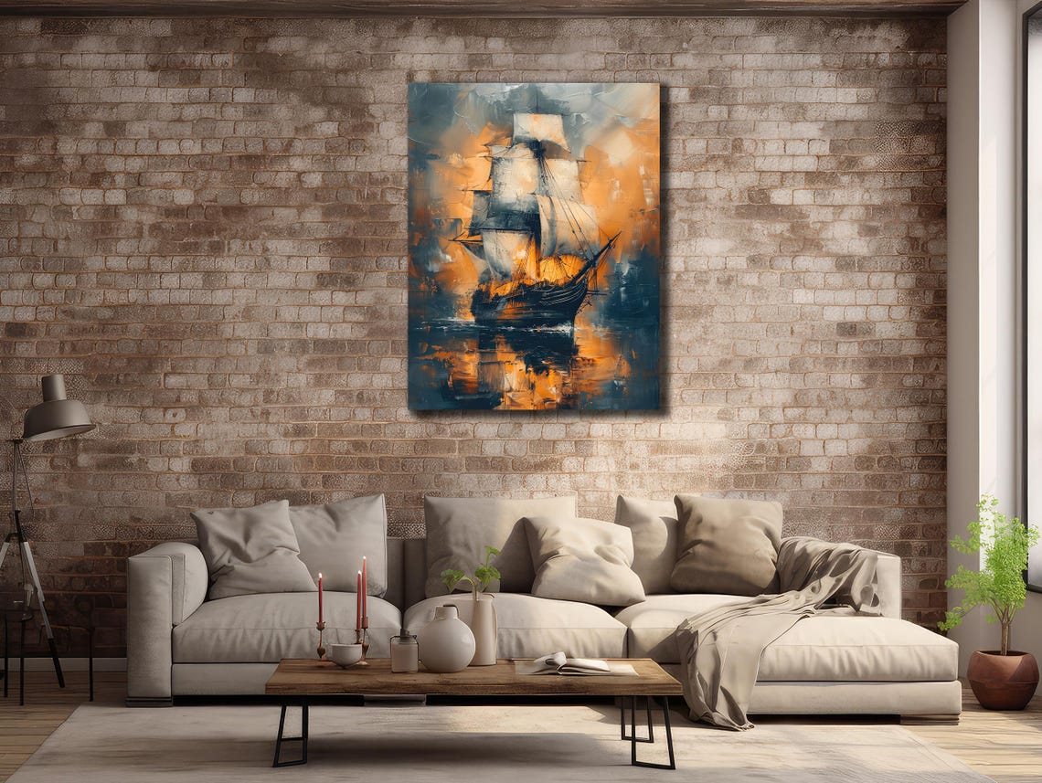 Tall Sailing Ship Sunset Ocean Voyage Vintage Nautical Wall Poster - Image 2