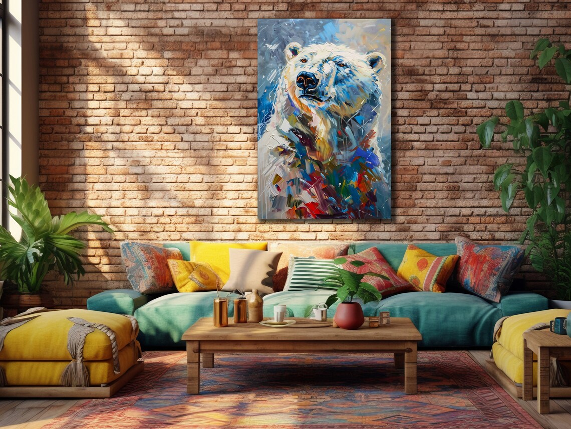 Colorful Polar Bear Portrait Expressive Brushstrokes Wild Arctic Poster - Image 2