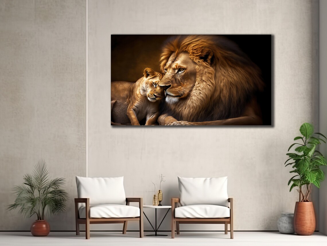 Lion And Lioness Nuzzling Tender Couple Wildlife Photography Poster - Image 2