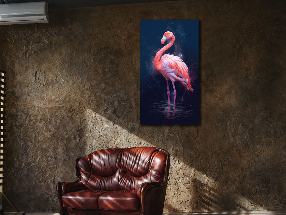 Pink Flamingo Night Water Glowing Tropical Bird Wall Art Poster - Image 3