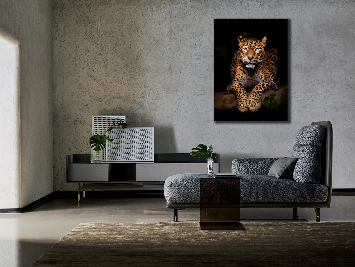Leopard Portrait Dark Background Realistic Big Cat Wildlife Wall Art Print - Image 2