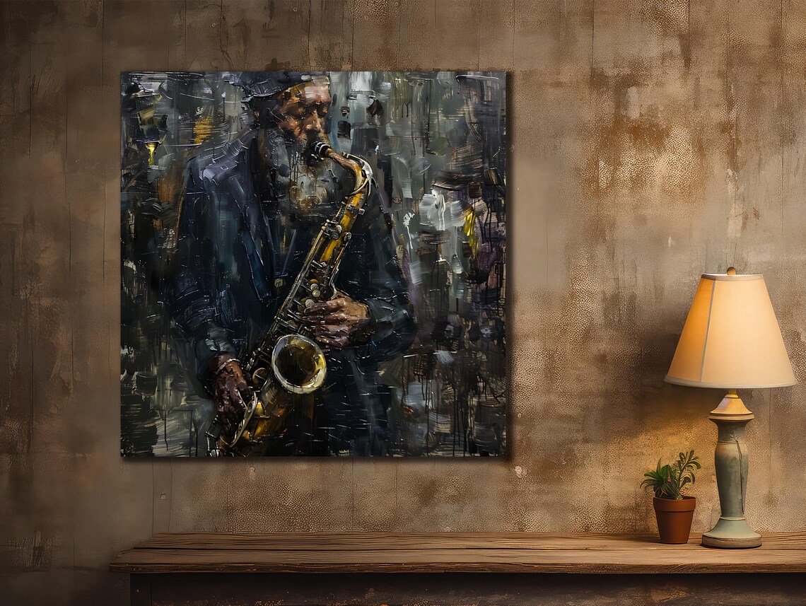 Saxophone Player Moody Blue Jazz Musician Soulful Night Club Poster