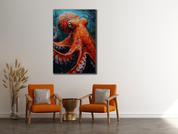 Colorful Octopus Oil Painting Print For Wall Decor Octopus Wall Decor Home Gift Animal Print On Sea Life Painting Art