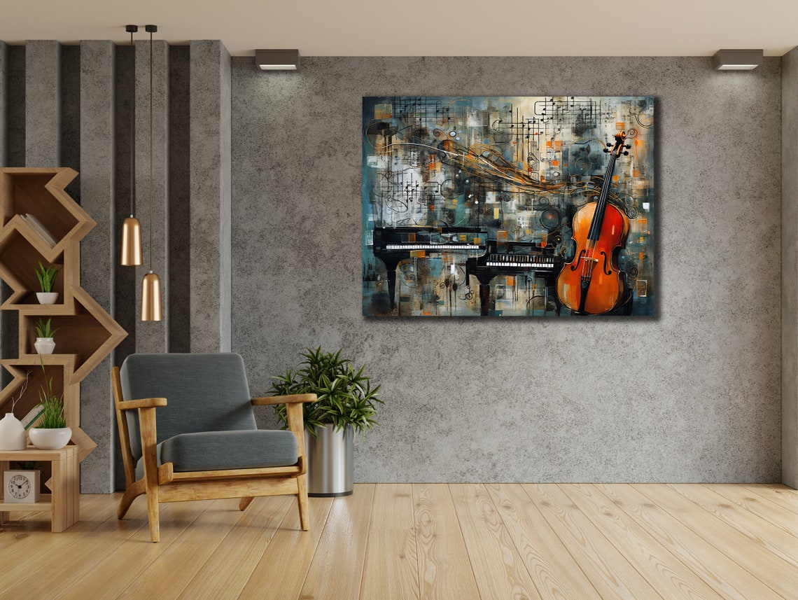 Cello and Piano Keys Abstract Collage Music Instrument Wall Art Poster - Image 2